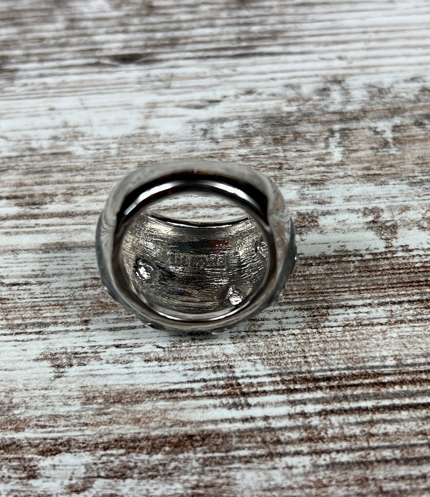 Lia Sophia Panache Ring Size 10 Silver Black Gray Swirls Rhinestones Dramatic!