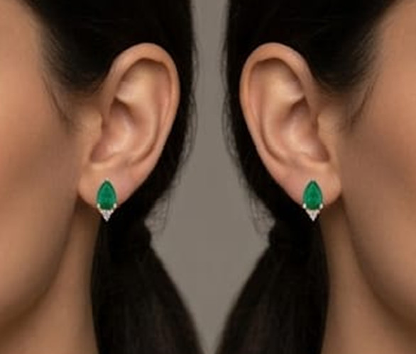 2ct Pear Simulated Green Emerald/Diamond Stunning Stud Earring Rose Gold Plated
