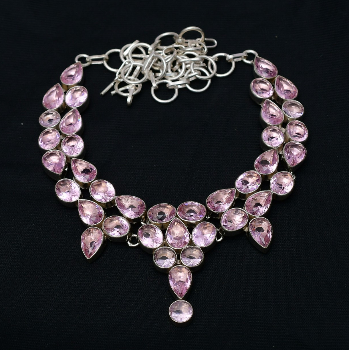Pink Kunzite Gemstone 925 Sterling Silver Handmade Jewelry Necklace -16-18″
