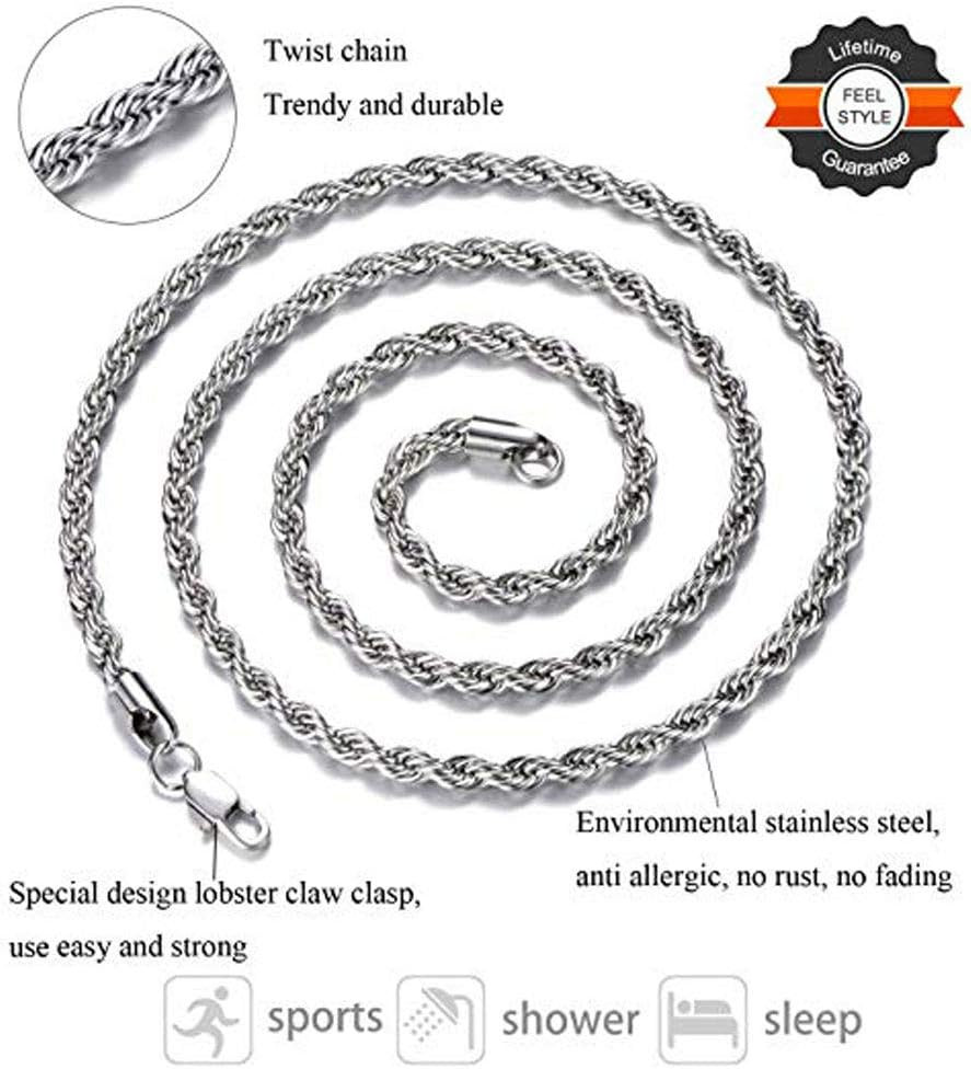 Stainless Steel Chain 925 Silver Rope Chains 3-5Mm Twist Rope Necklace 14-30 Inc