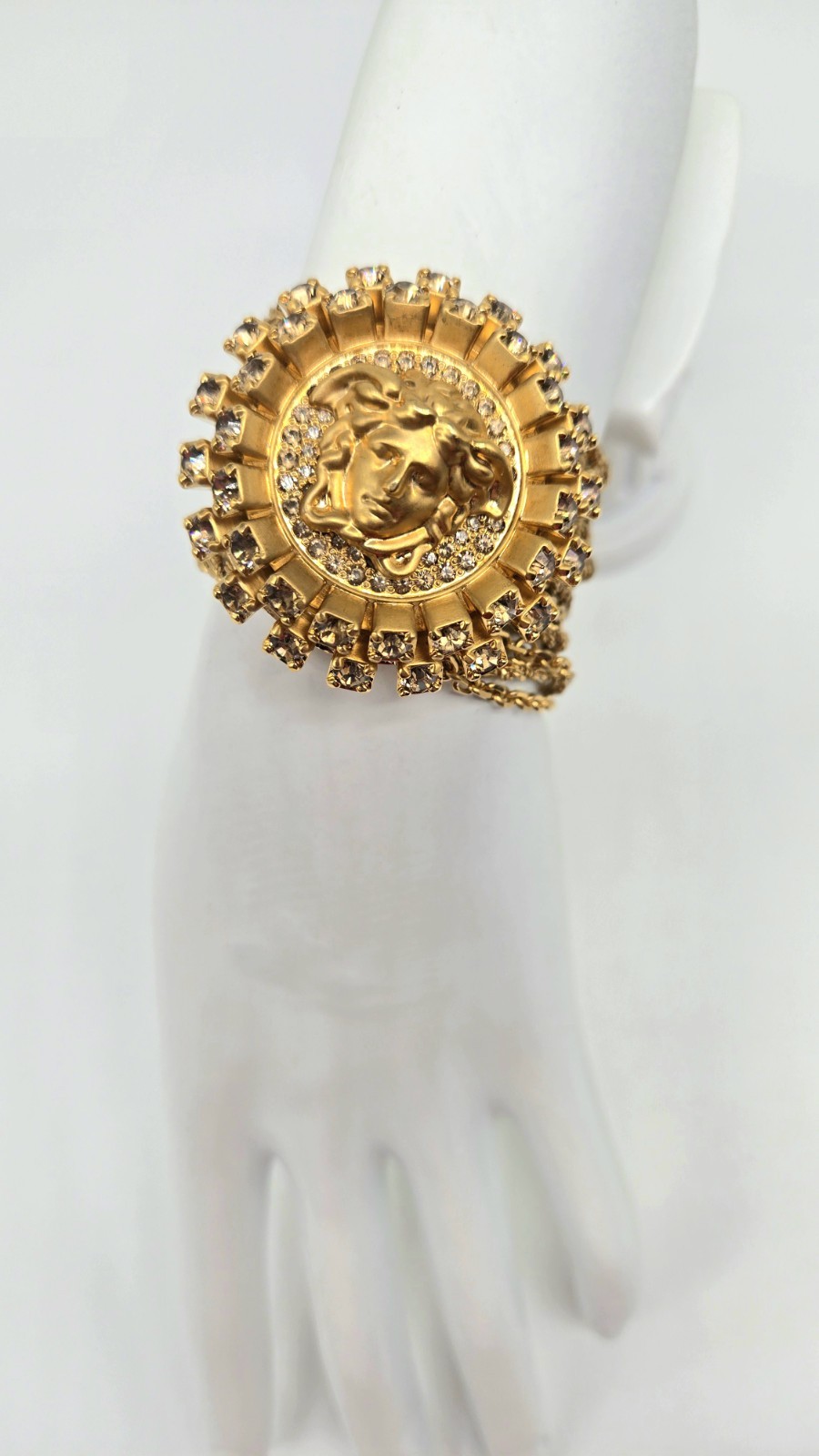 Versace Medusa Head Medallion Statement Bracelet Swarovski Crystal + Chains