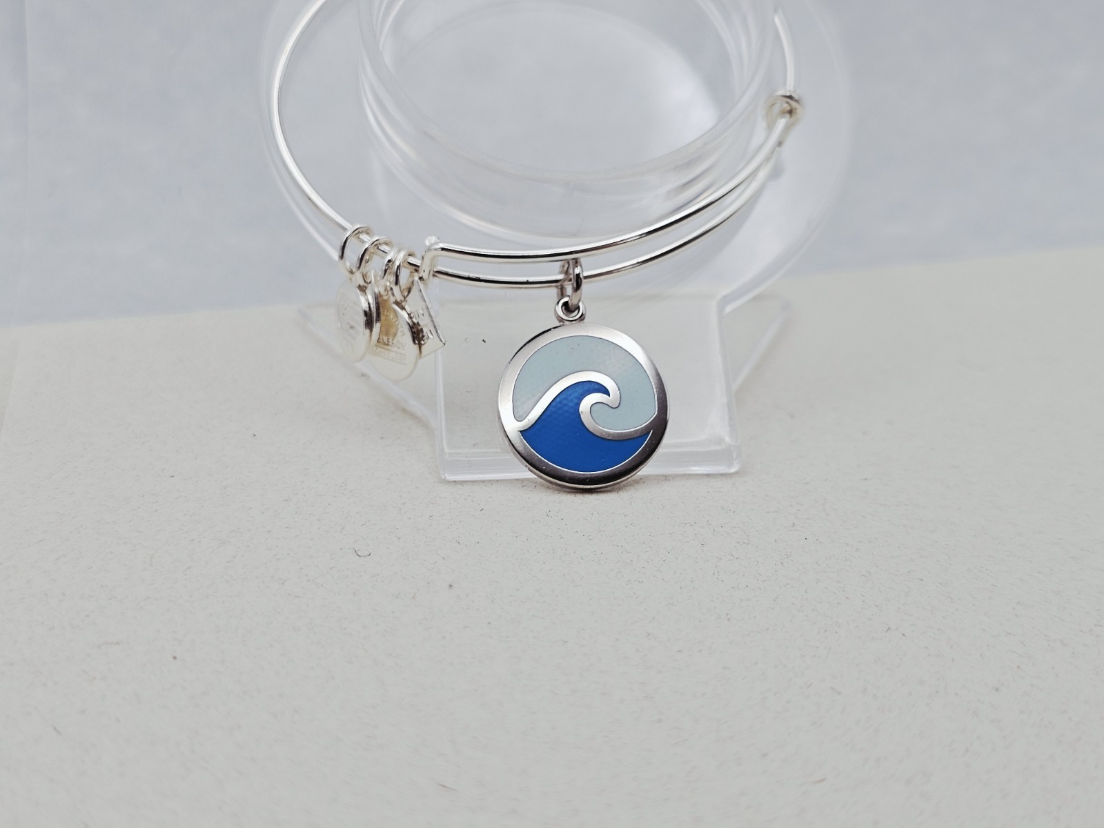 Alex & Ani ” Ocean Wave ” Silver & Blue Charm Bangle Silver Bracelet ✨️