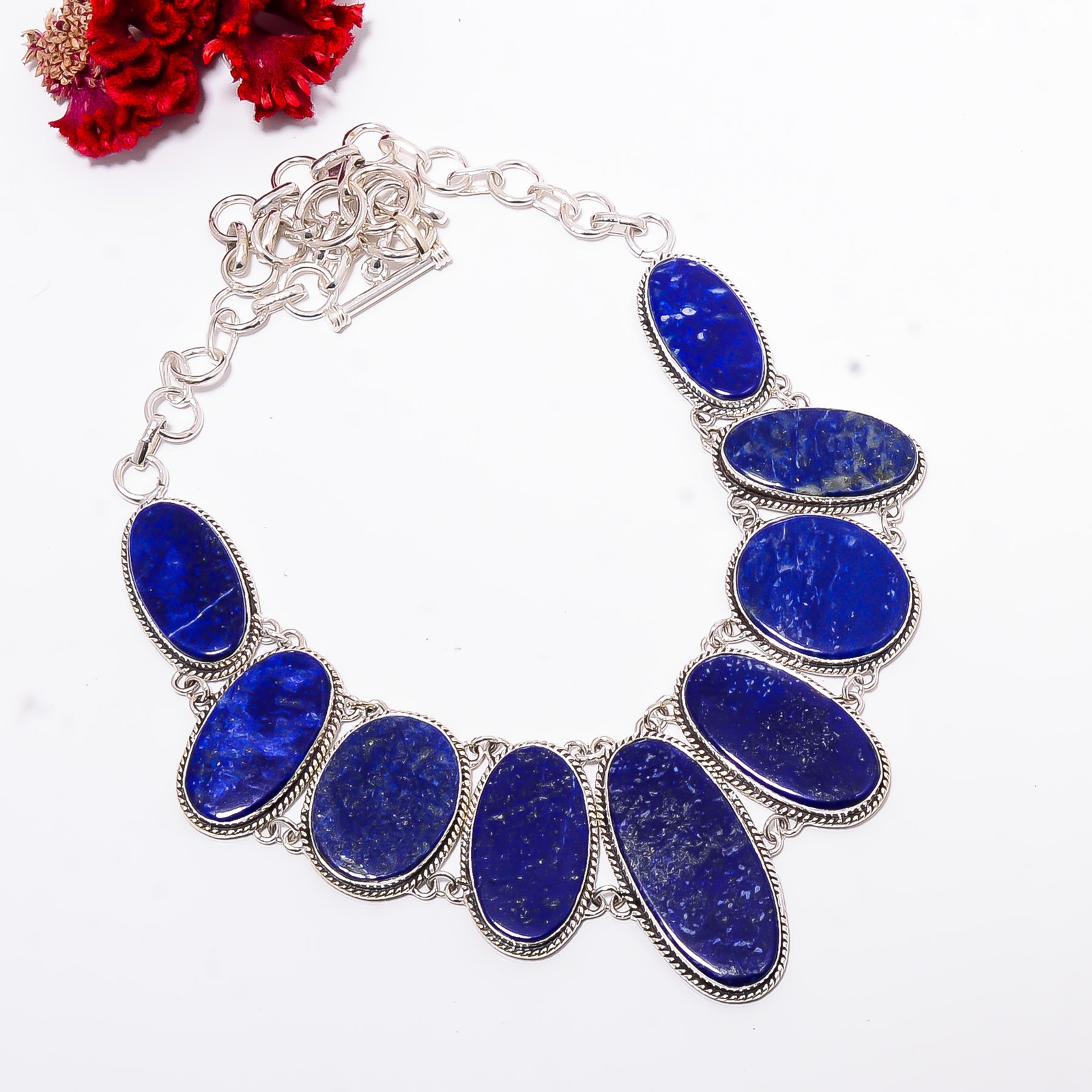 Lapis Lazuli 925 Sterling Silver Necklace Adjustable 21-23″ 17.99″ N9753