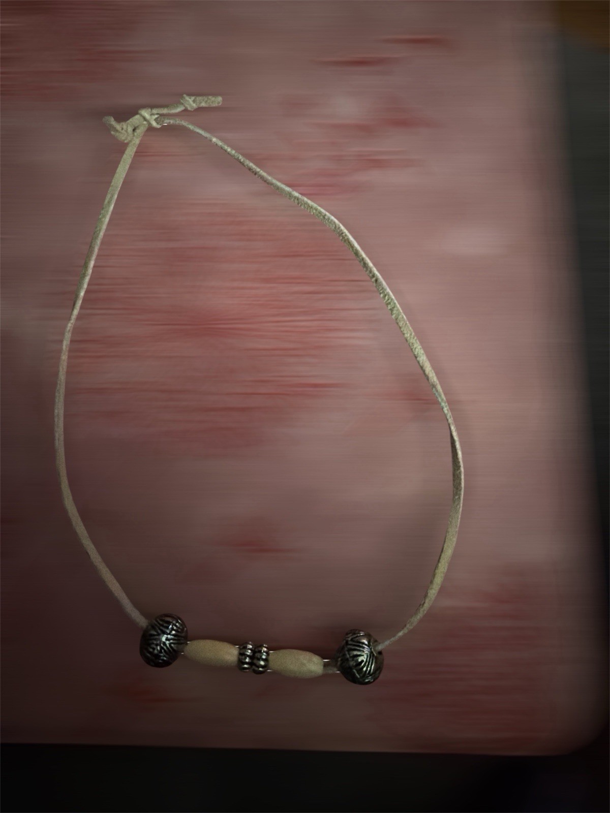 Bohemian Beaded Necklace w/ Silver-Tone Metal Beads, minimalist, natural look.