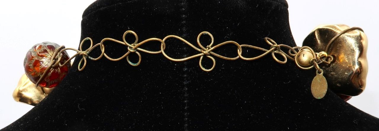 ABRA Chunky Necklace, Brass Fishnet Lucite Bead, 1.5″ Wide, 19″ Length