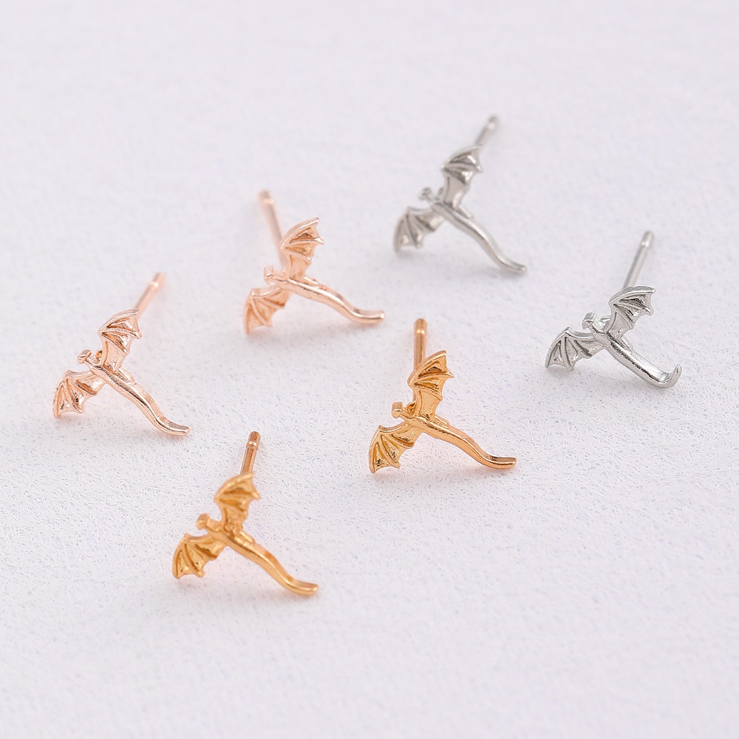 14K White Gold Plated Dragon Wing Stud Earrings – Gothic Fantasy Jewelry