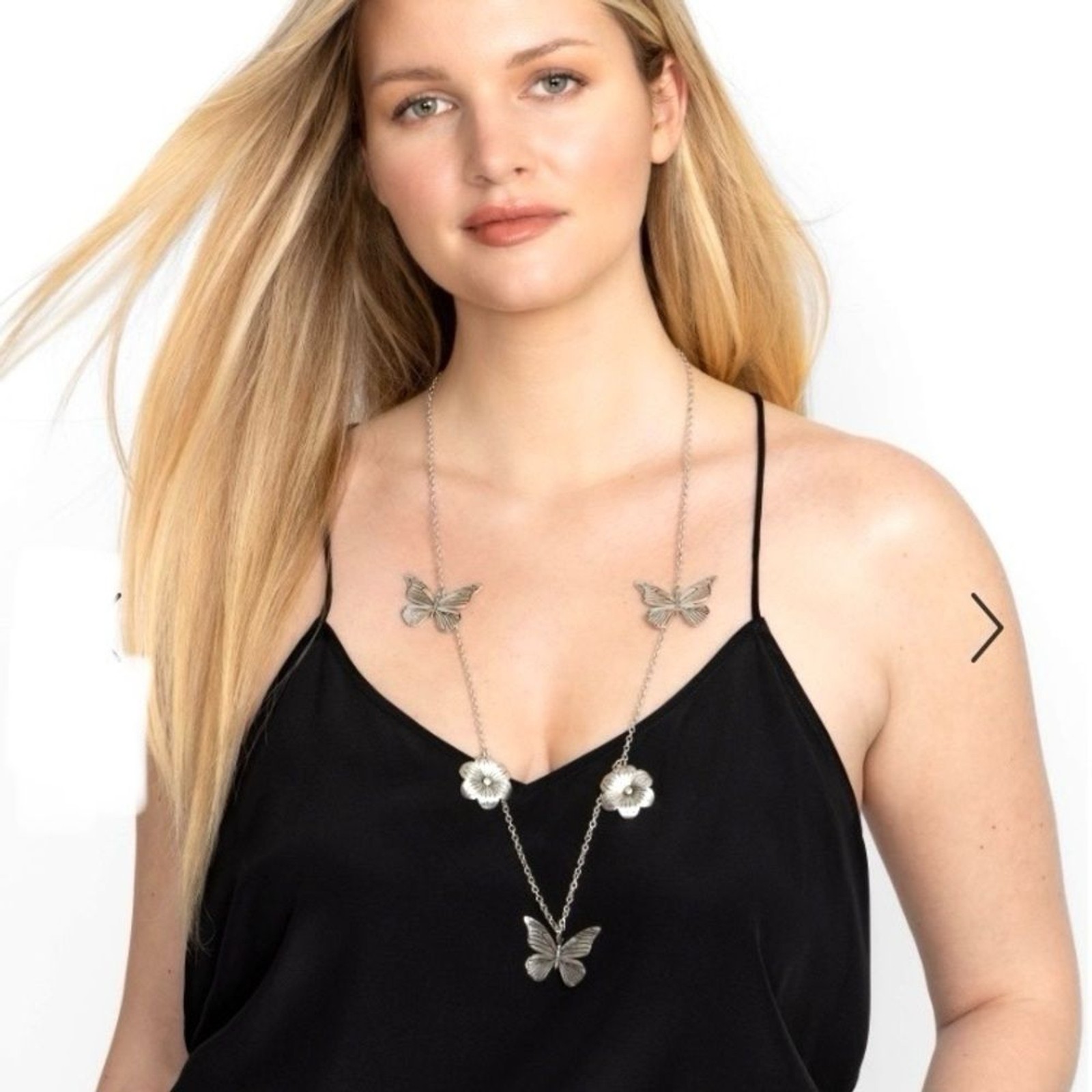 NEW Johnny Was Mariposa Garden Necklace Butterfly Flower Silver Plated 30″ + 3″