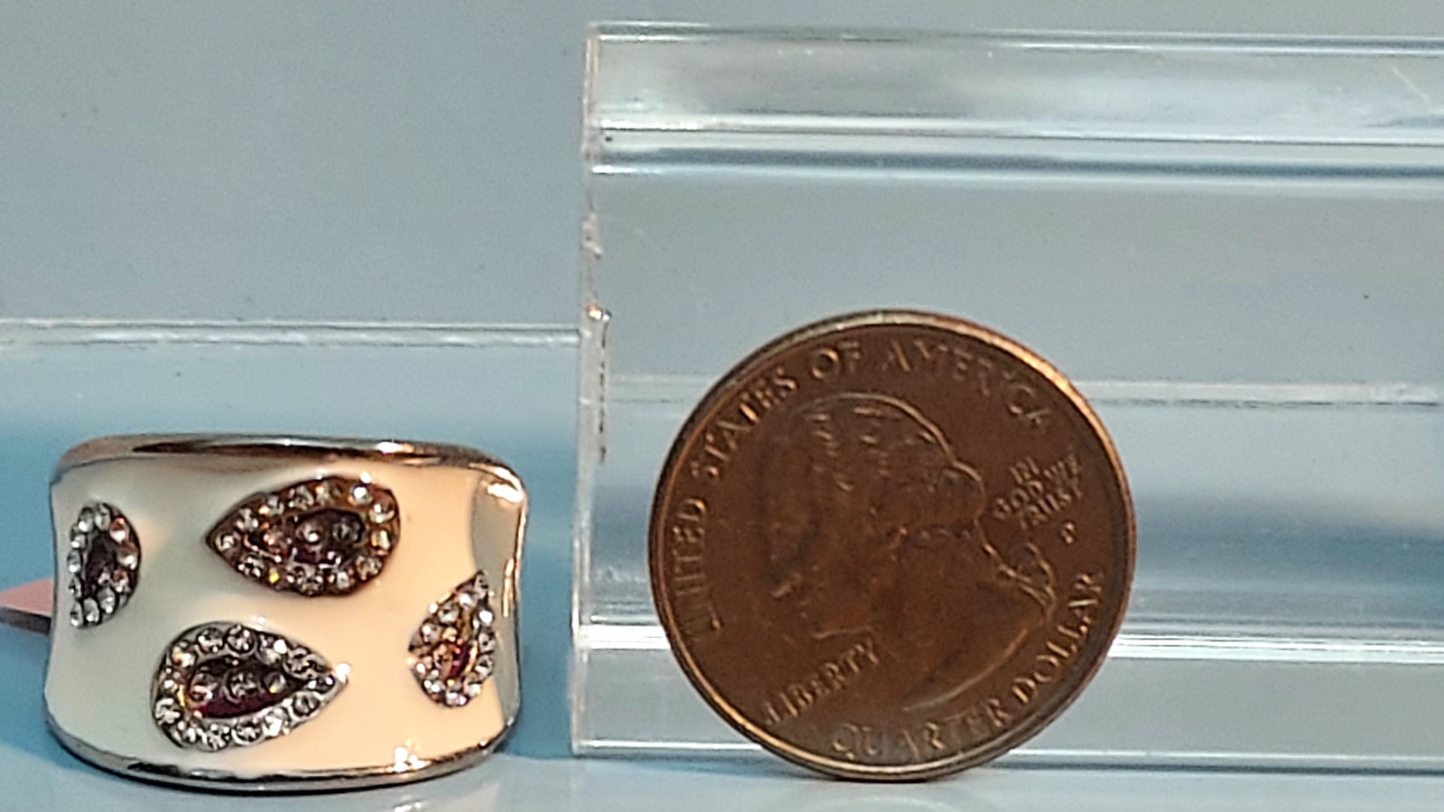 NEW~**ENAMEL W/CLEAR RHINESTONE RING**~316L STAINLESS STEEL~SIZE 9 3/4~GIFT BOX