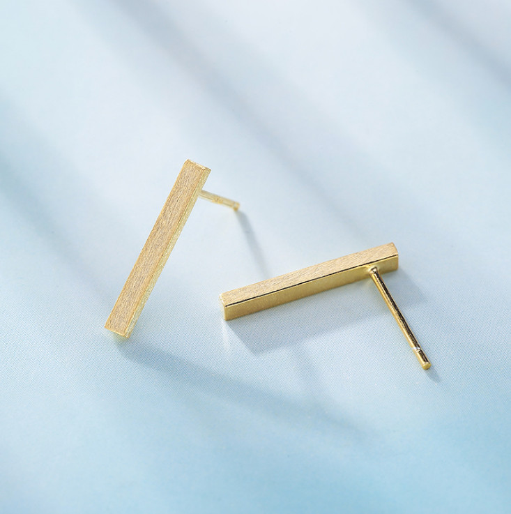 15mm S925 Sterling Silver Bar Square Stick Line Stud Earrings Minimalist PE18