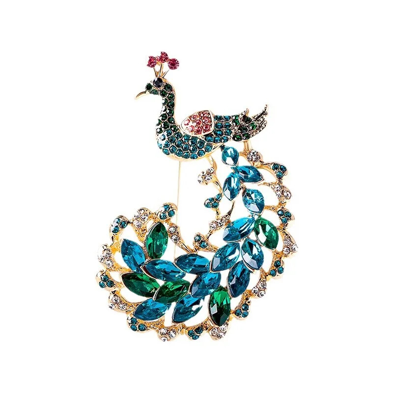 Crystal Peacock Brooch Vintage Fashion Animal Pin Accessories for Women