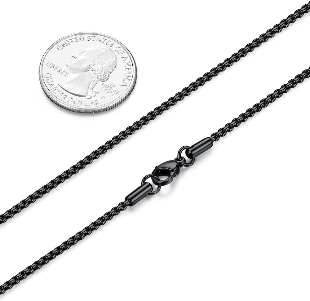 Versatile 24” Black Stainless Steel Chain Necklace – 2mm, 3mm, 4mm & 5mm Options