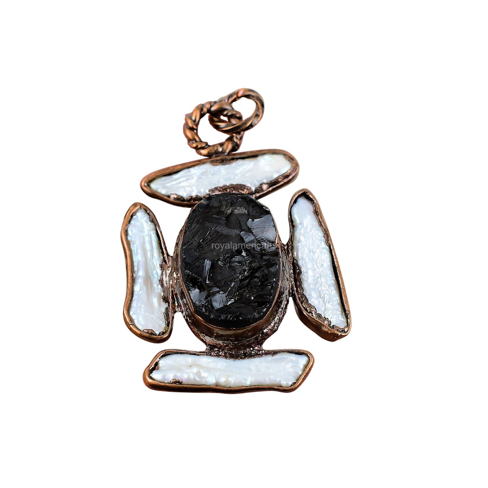 Black Tourmaline Rough Jewelry Copper Love Gift Electroformed Pendant 2.17″
