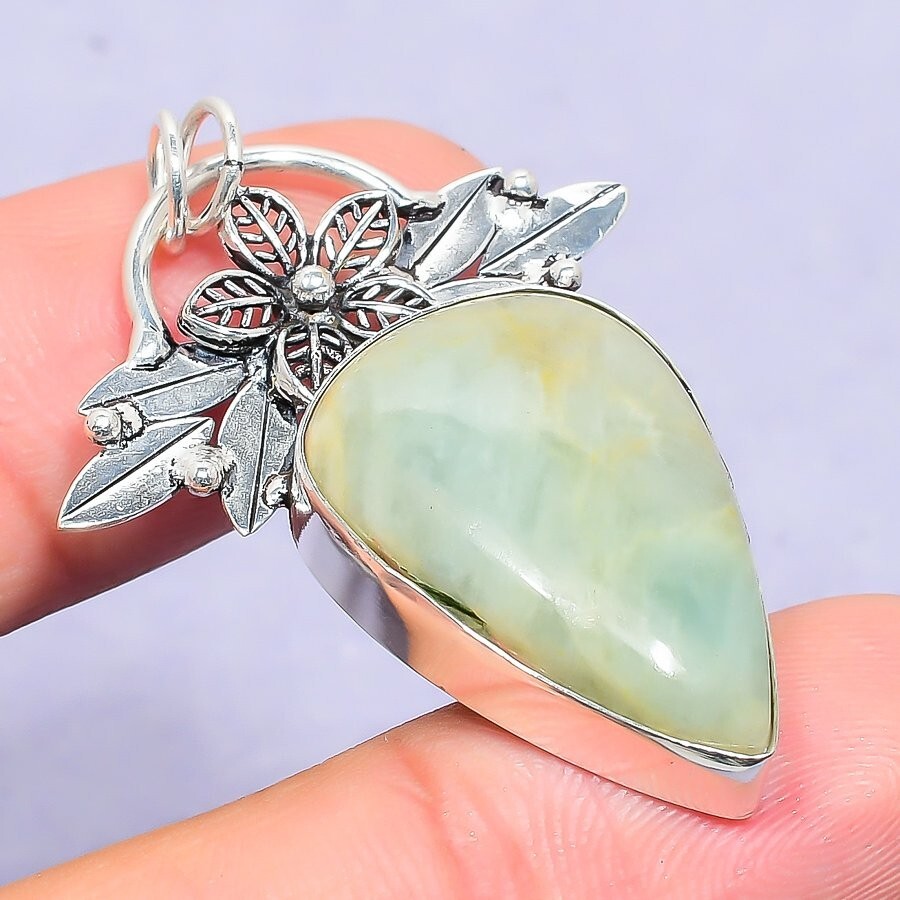 Women’s Day Gift Aquamarine Natural Pendant Handcrafted Silver Gift 1.77″