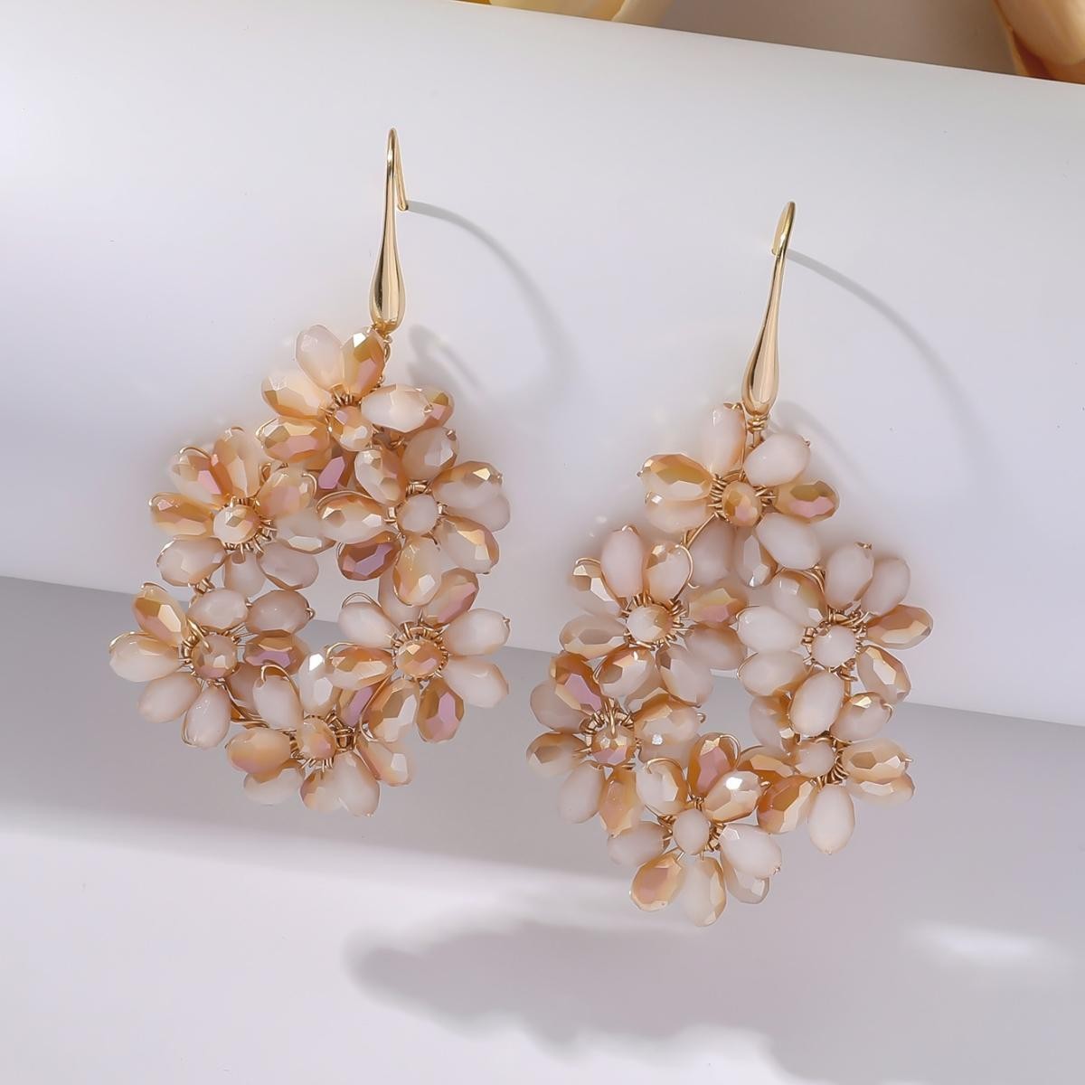 Trendy Flower Shaped Seed Beads Drop Earrings for Women Girls Boho Floral Crysta