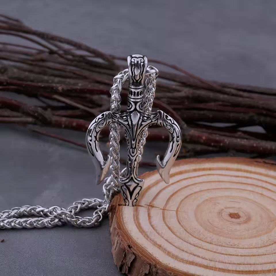 316L Rvs Griekse Mythologie Poseidon Trident Ketting Mode Retro Hip Hop Straat M
