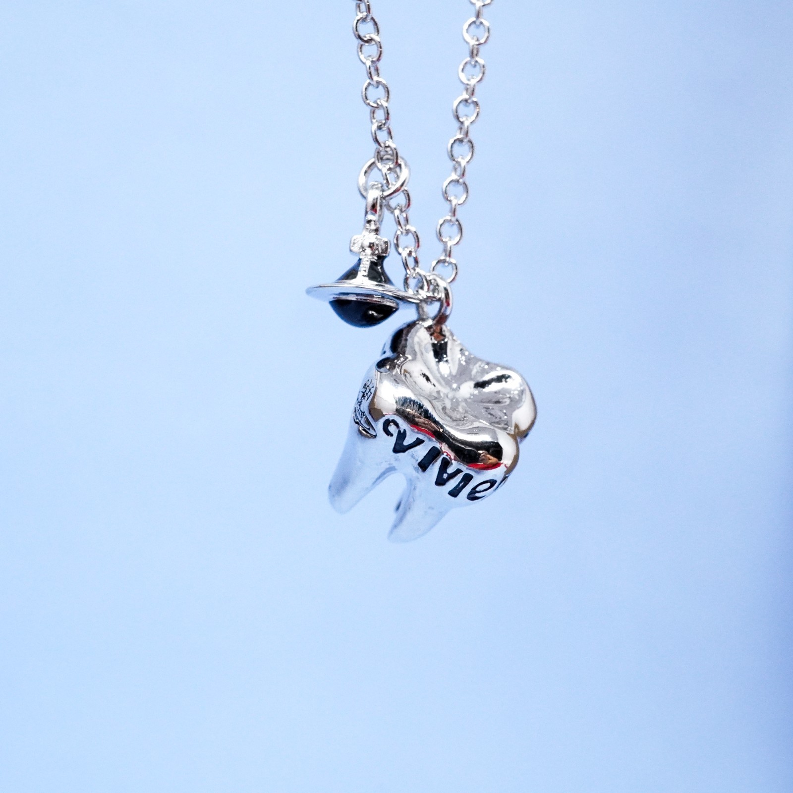 Vivienne Westwood Necklace Silver 3D Tooth Orb Pendant With Gift Box Included