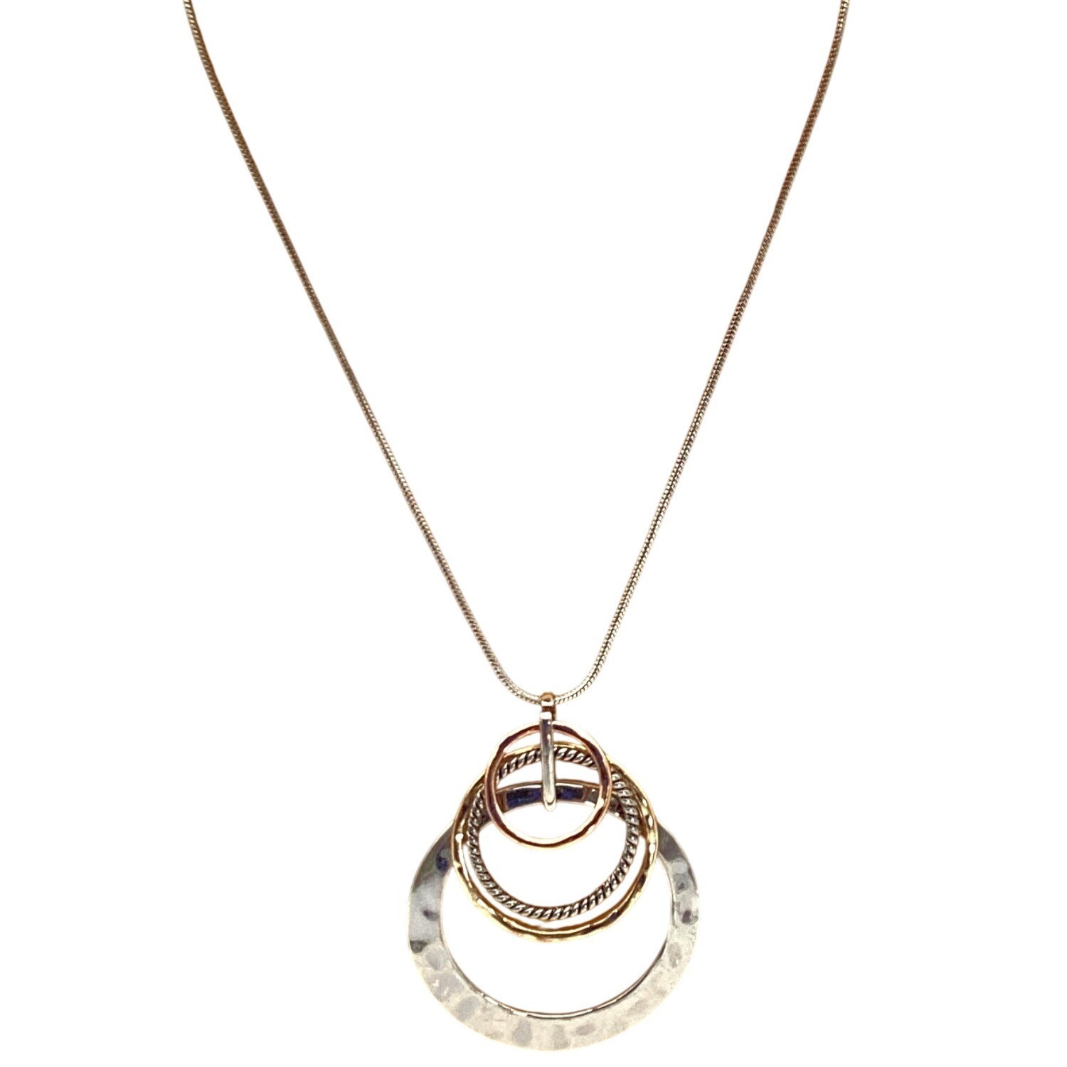 36″ Adjustable Layered Silver-Gold Tone Geometric Pendant Necklace
