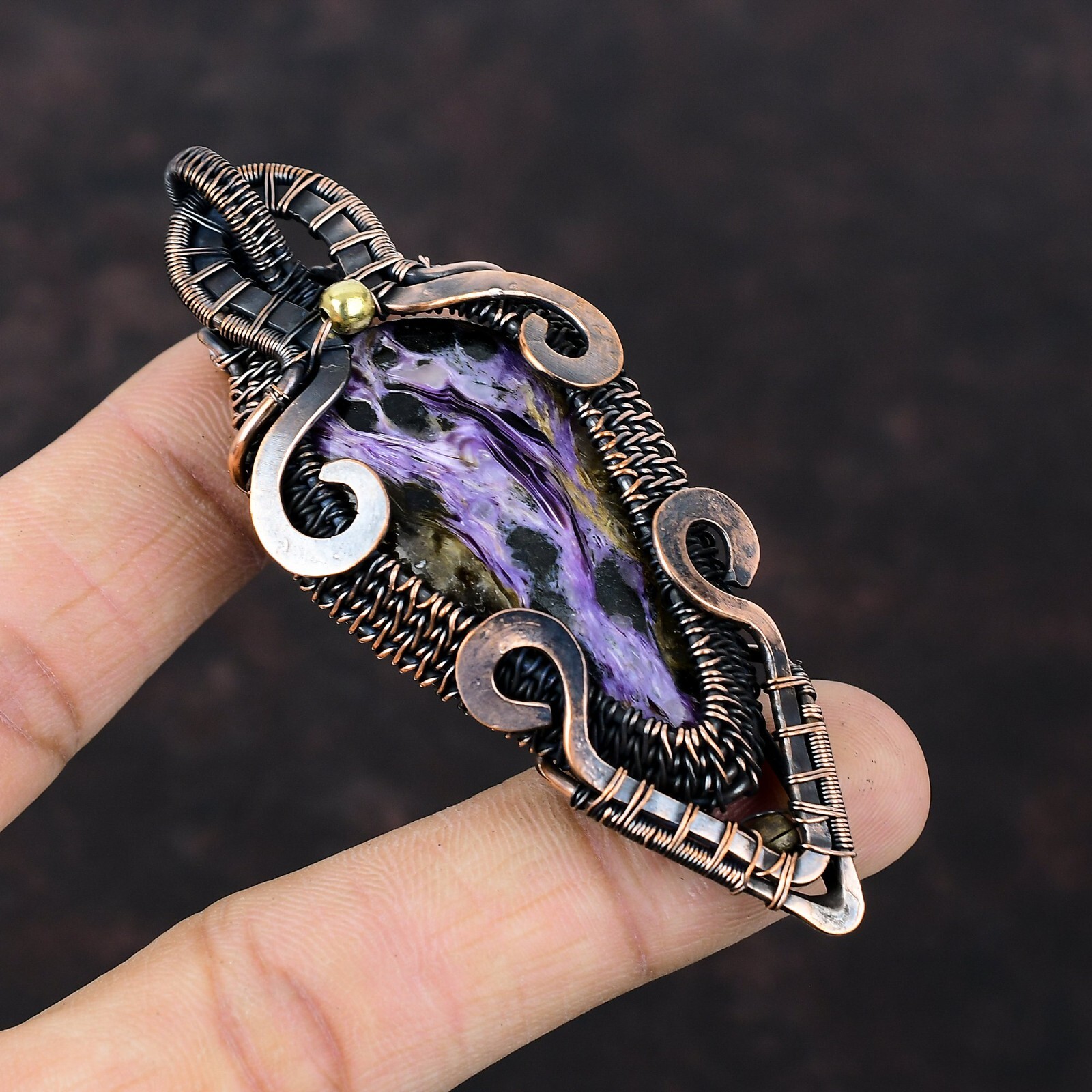 Women Day Sale Russian Charoite Copper Mother Gift Wire Wrapped Pendant 3.23″