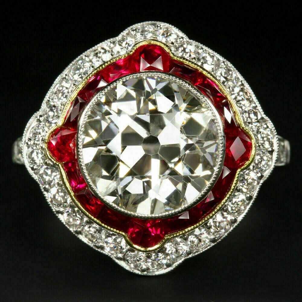 4Ct Simulated Diamond/Ruby Women Engagement Ring 14K White Gold Plated Silver