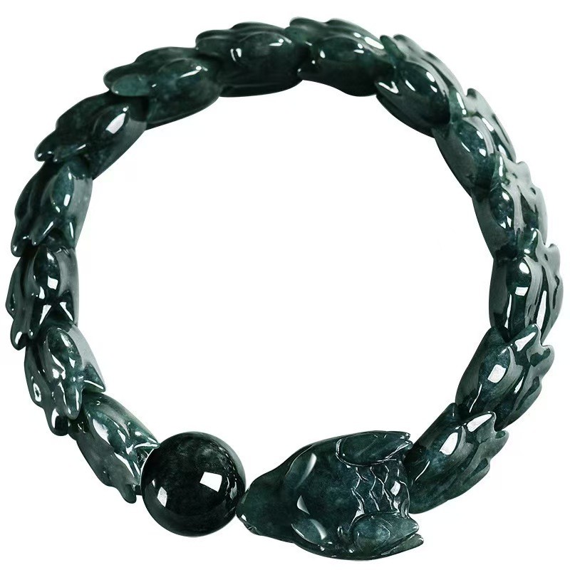 Real Grade A 100% Natural Blue Jade Jadeite Women Men Dragon Beads Bracelet