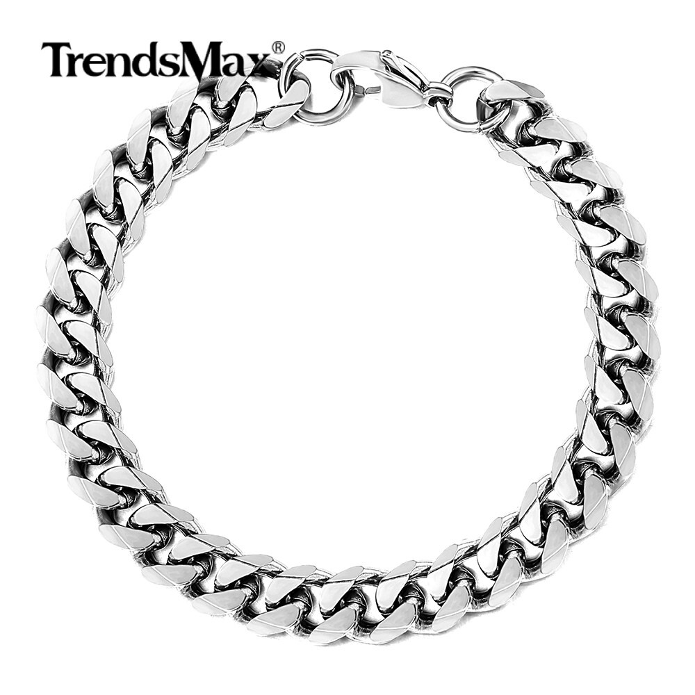 3-11mm 9″ Silver 316L Stainless Steel Curb Cuban Chain Bracelet for 8-8.5″ Wrist