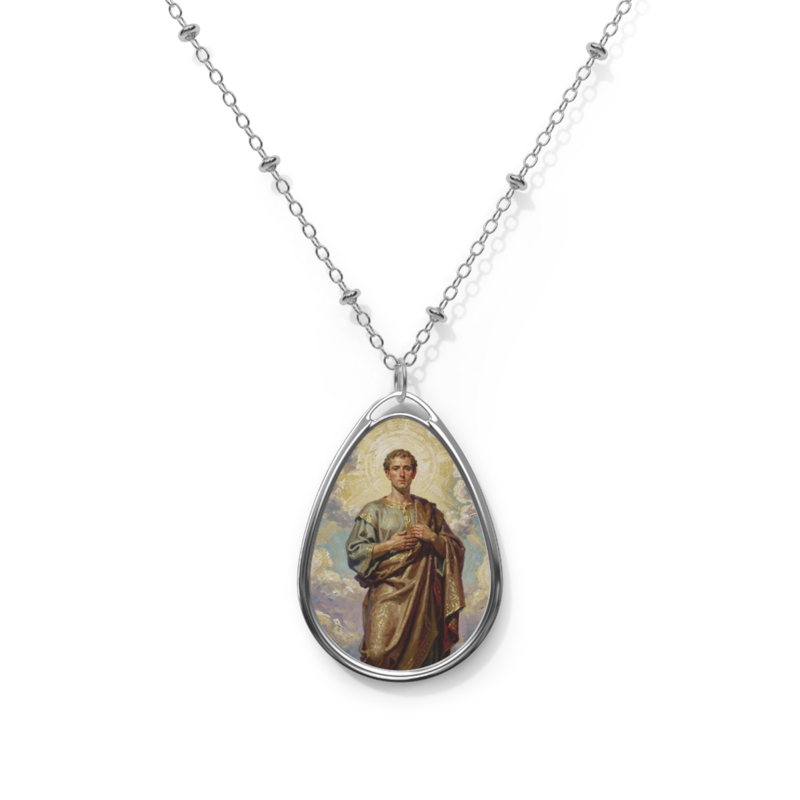Saint Bartholomew, Oval Pendant Necklace, Christian Gift