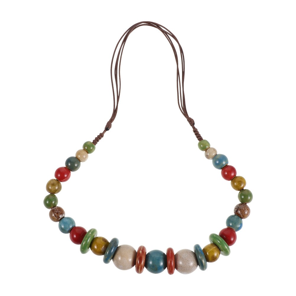 1 Pc Colorful Ceramic Bead Necklace Lightweight Durable Boho Jewelry for Women