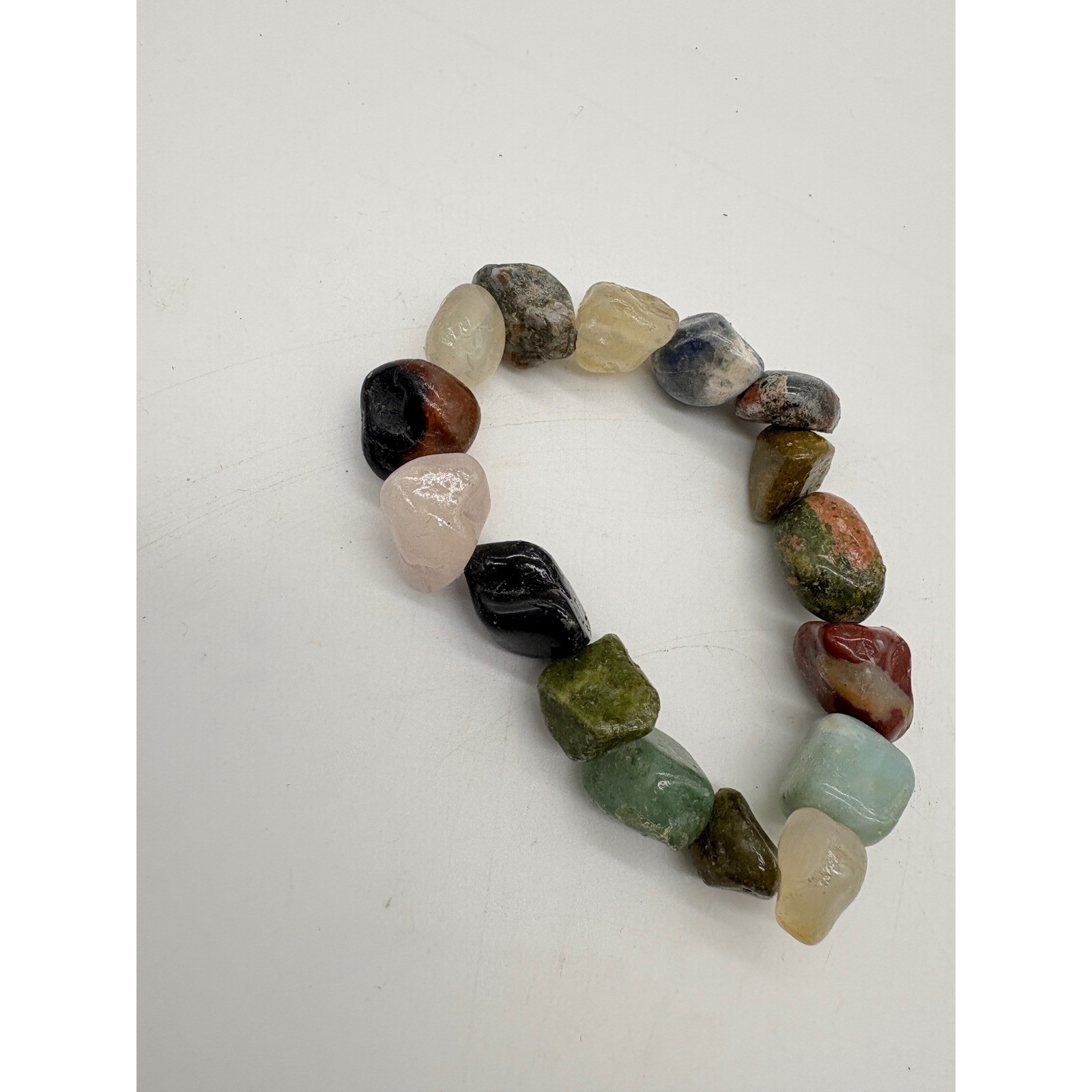 Multicolor Tumbled Gemstone Stretch Bracelet Natural Polished Stones Boho J102