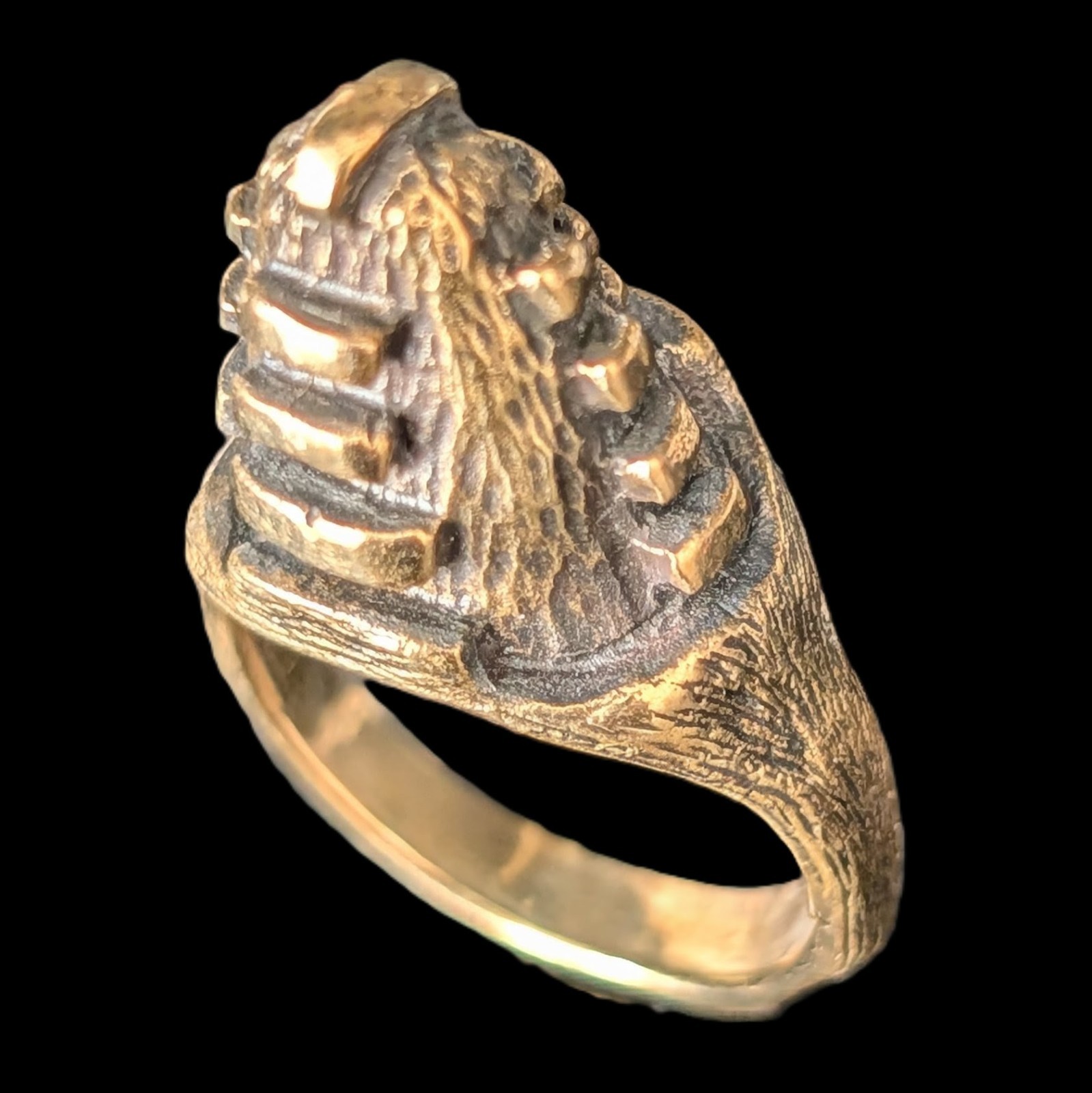 Wearable Art Ring by Artist Zuzana Mašková Pagoda Distressed Bronze Sz 7.5 Gift