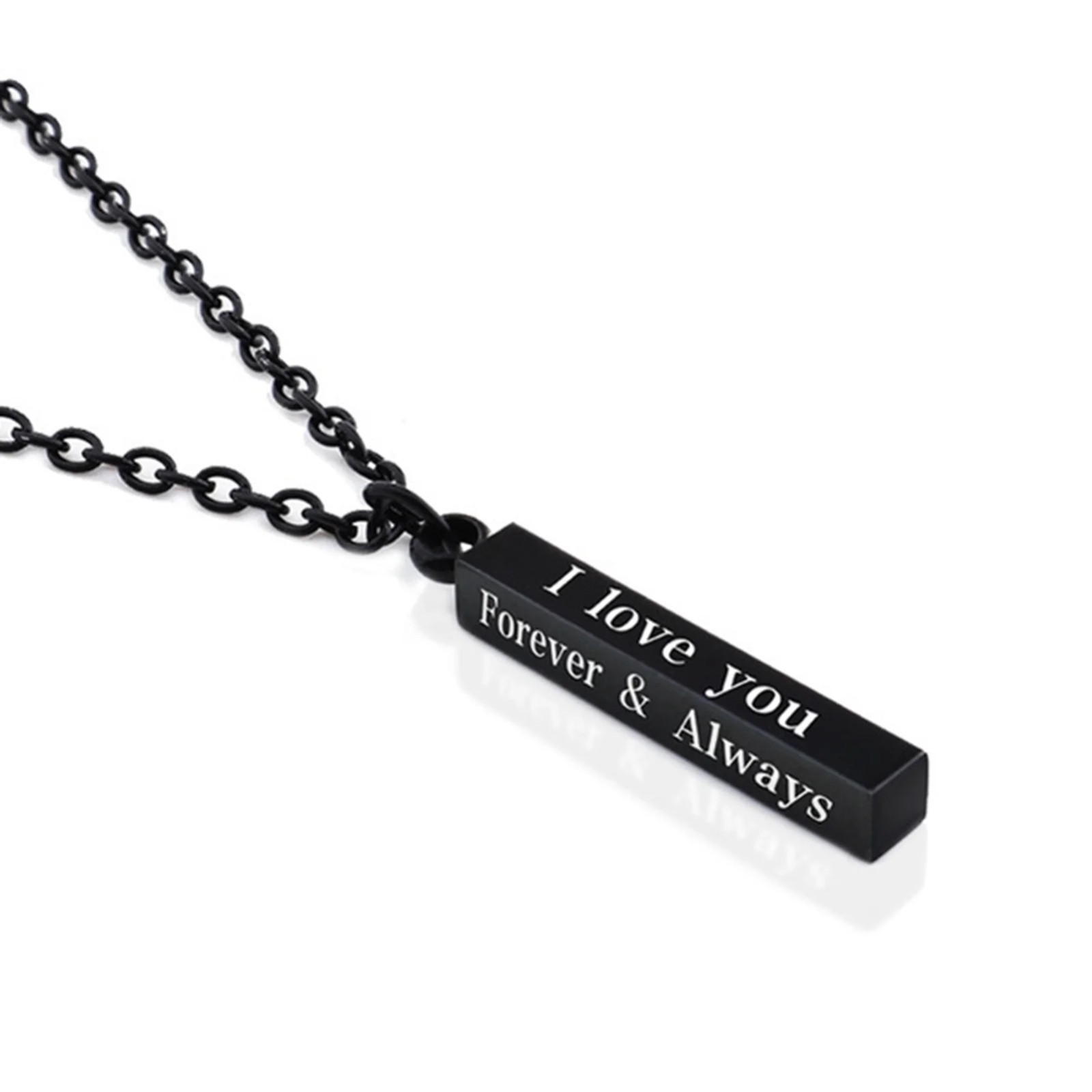 Black Column Bar Necklace I Love You Forever & Always Romantic Pendant Gift