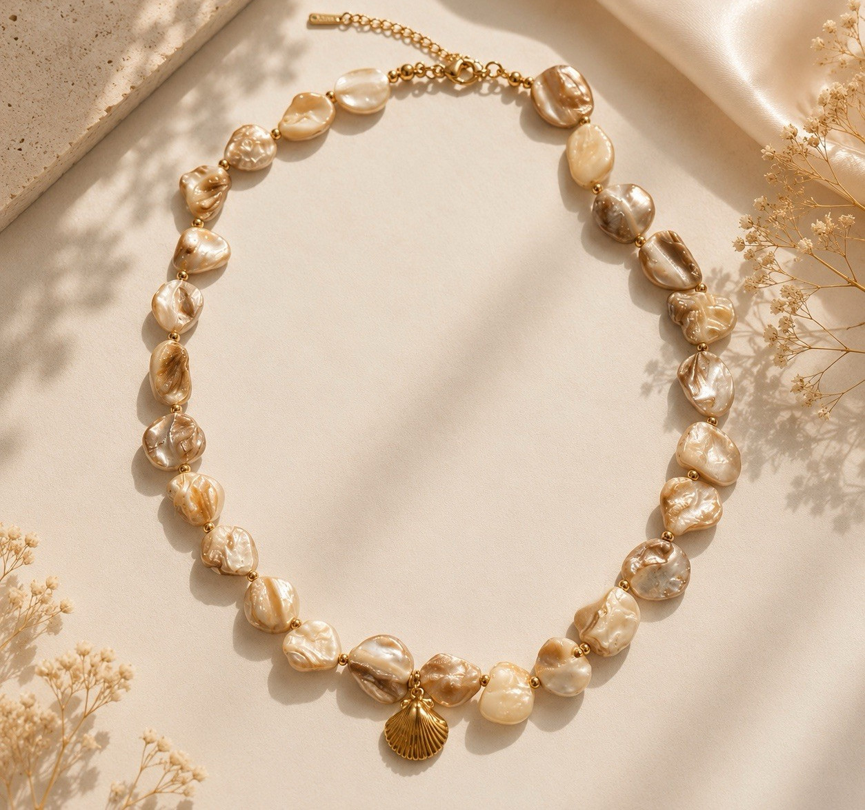 Stainless Steel Natural Stone Coastal Necklace