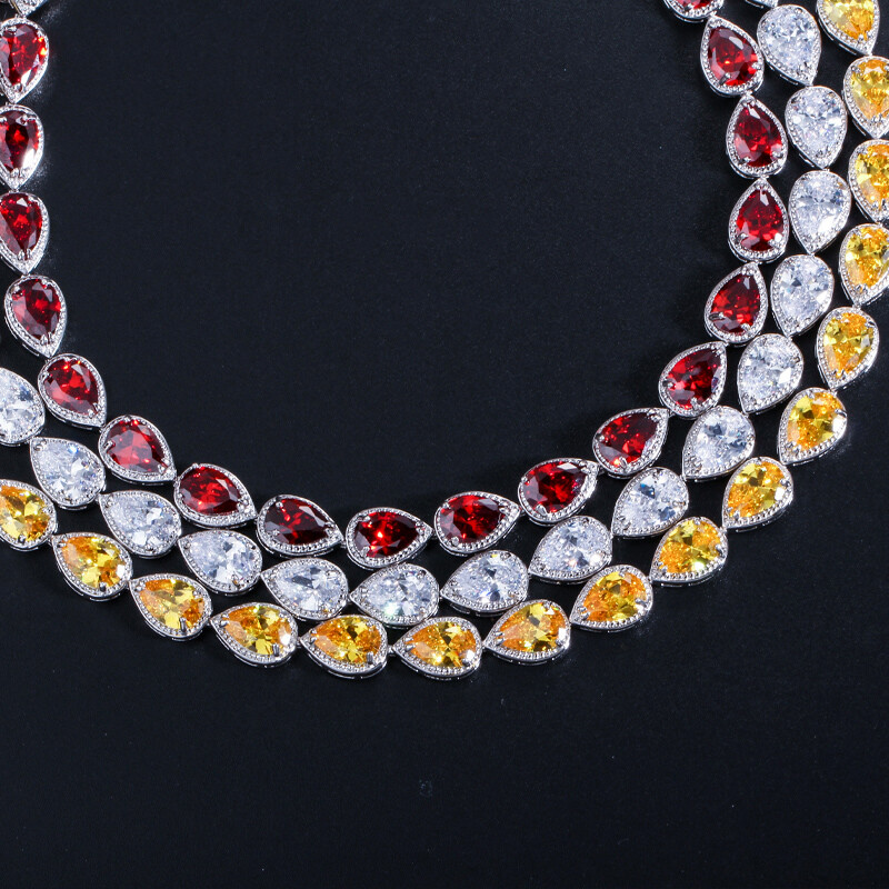 Silver Plated Bridal Wedding CZ Drop Necklace Bracelet Earrings Set for Women