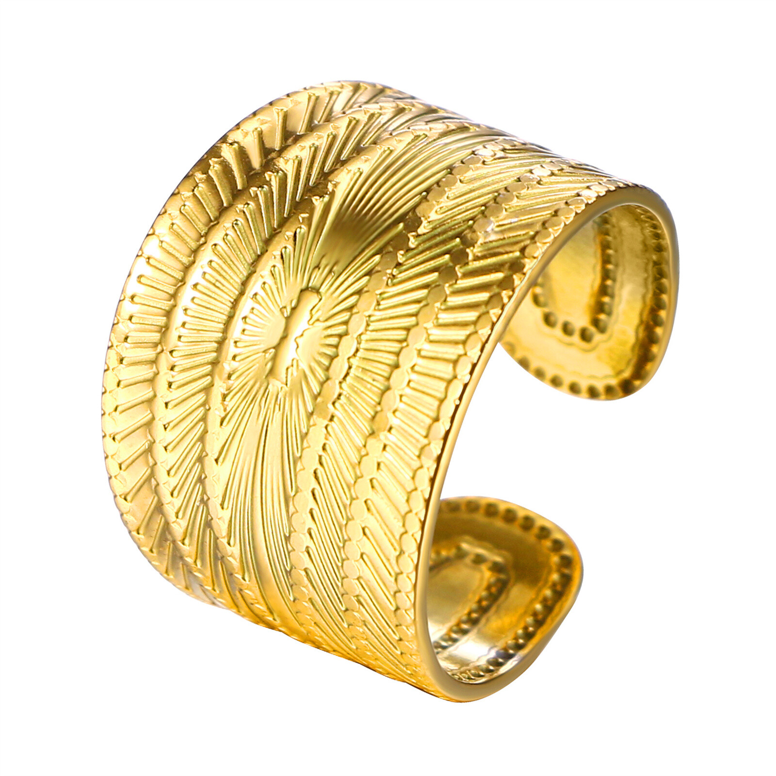 Women Luxury Sunlight Relief Hollow Adjustable Chunky Gold Plated Stackable Ring