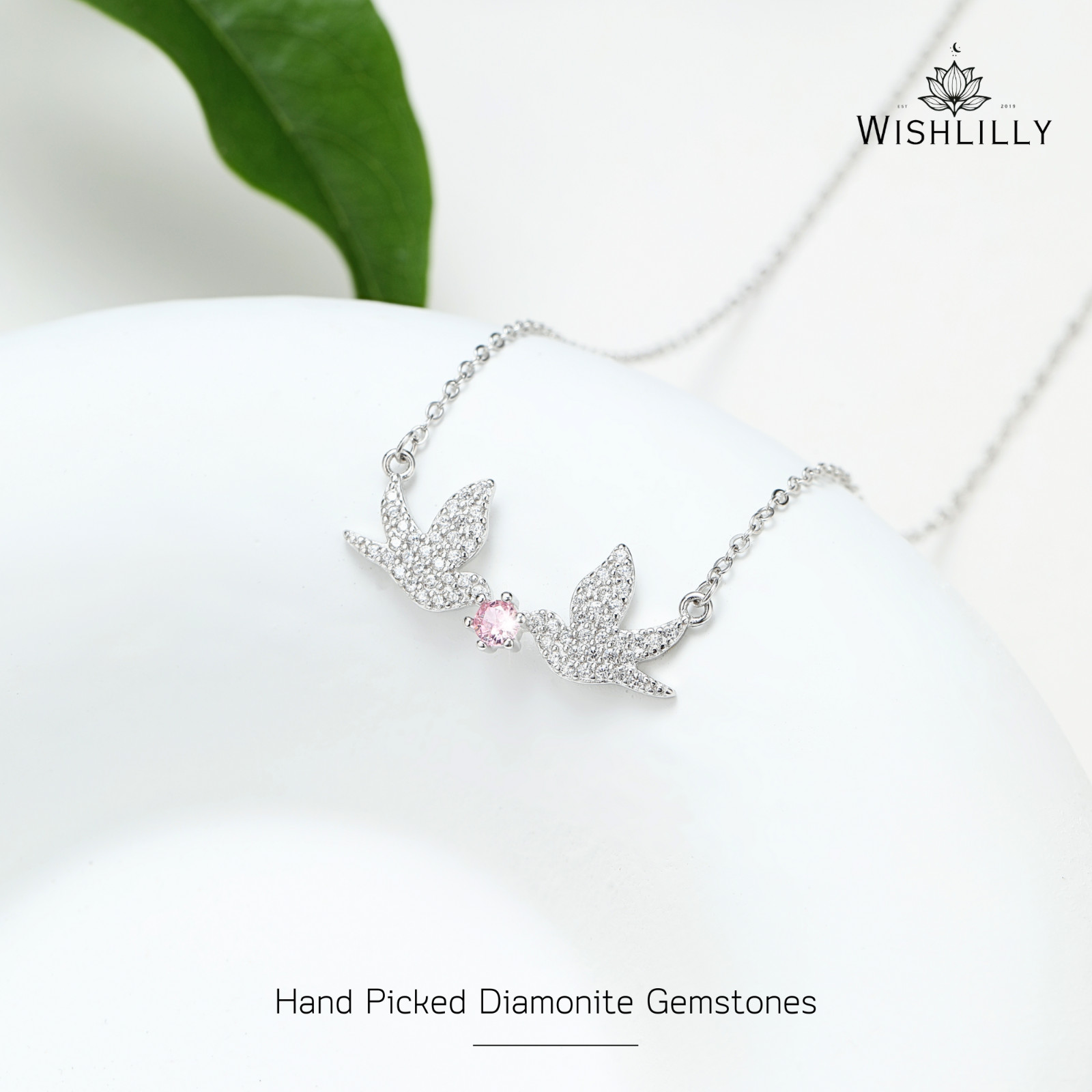 Silver Bird Charm Necklace by Wishlilly – Silver Crystal Dove Pave Crystal