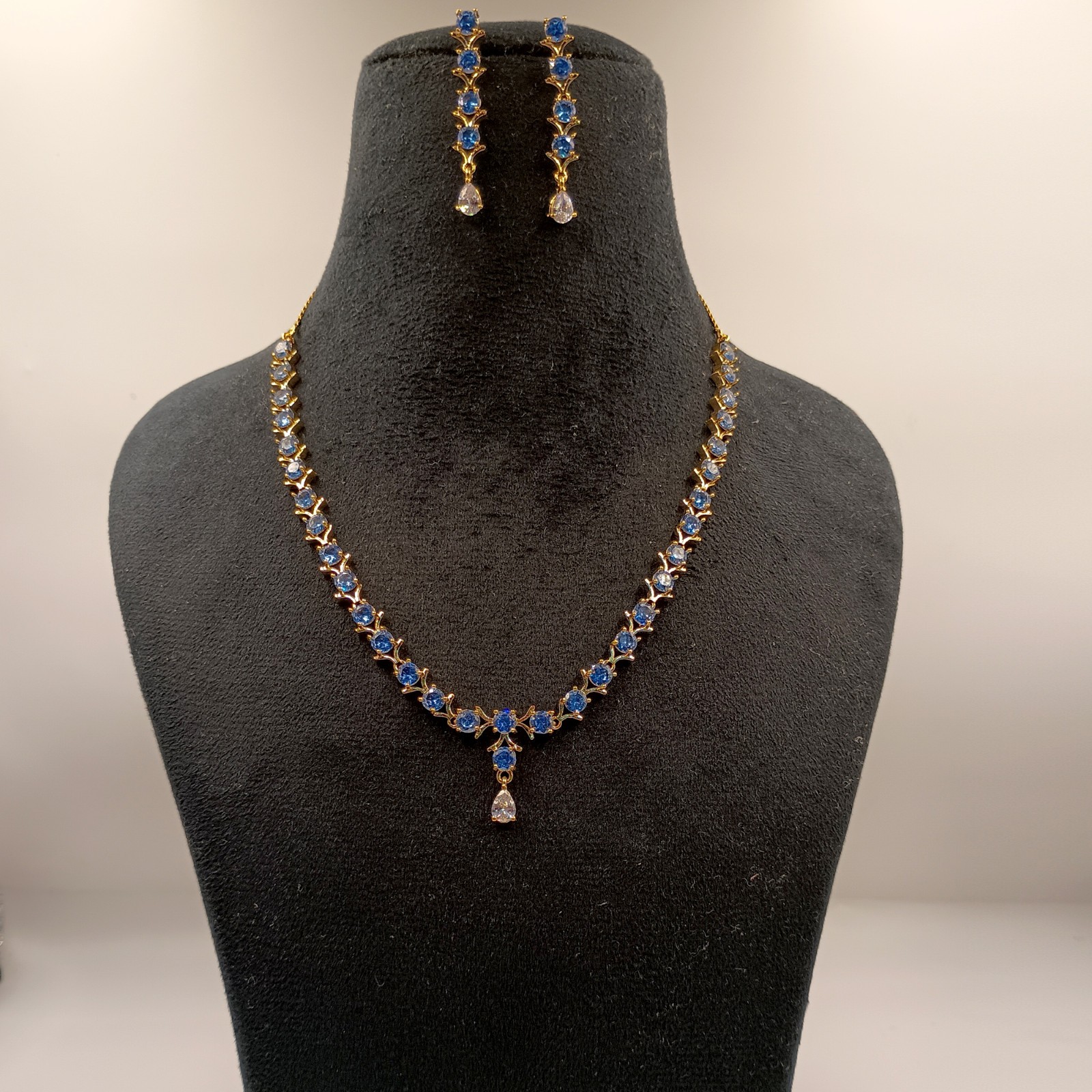 Tanzanite Round Stone Choker Necklace 22k Gold Plated Handmade Indian Style