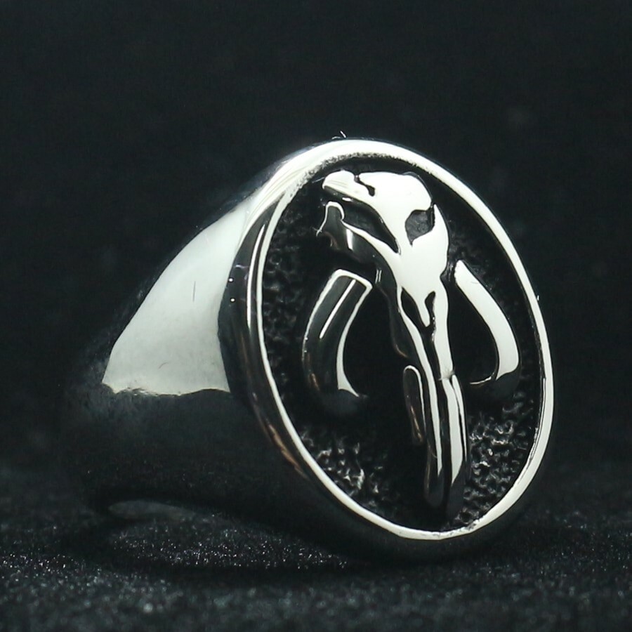 Mandalorian Baby Yoda Mythosaur Skull Silver Stainless Steel Ring Sizes 7-14