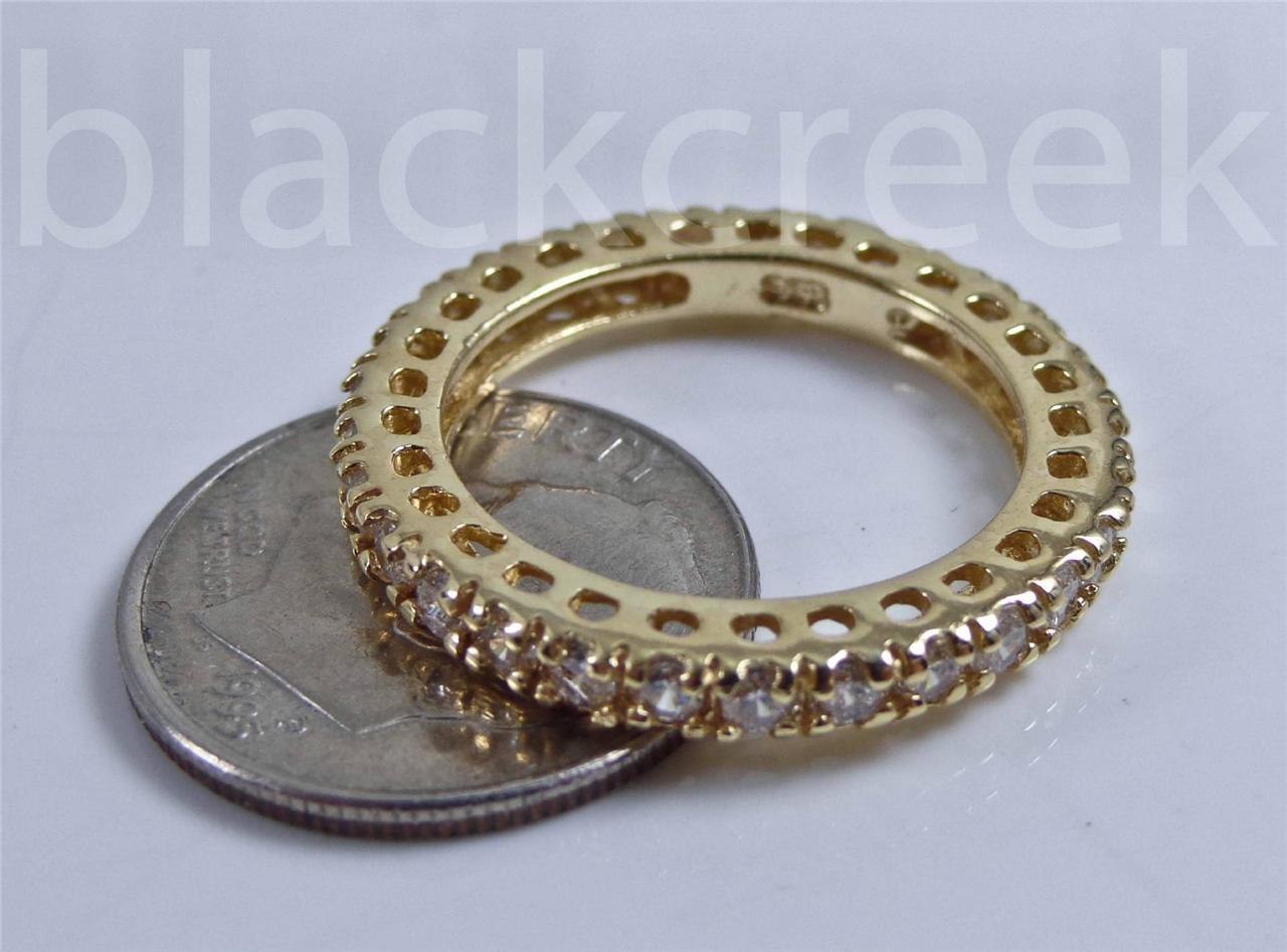White C.Z.~ Eternity~Yellow Gold Plated sterling silver~Ring/Band ~Size 6 to 10