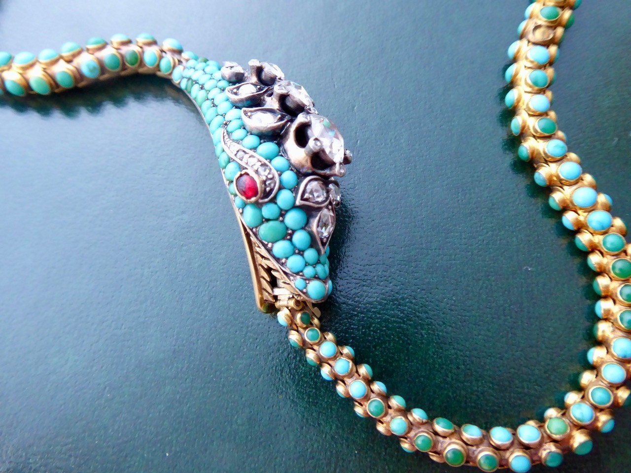 Antique Vintage Rare Snake Necklace Gold Diamonds Art Nouveau Art Deco C1890