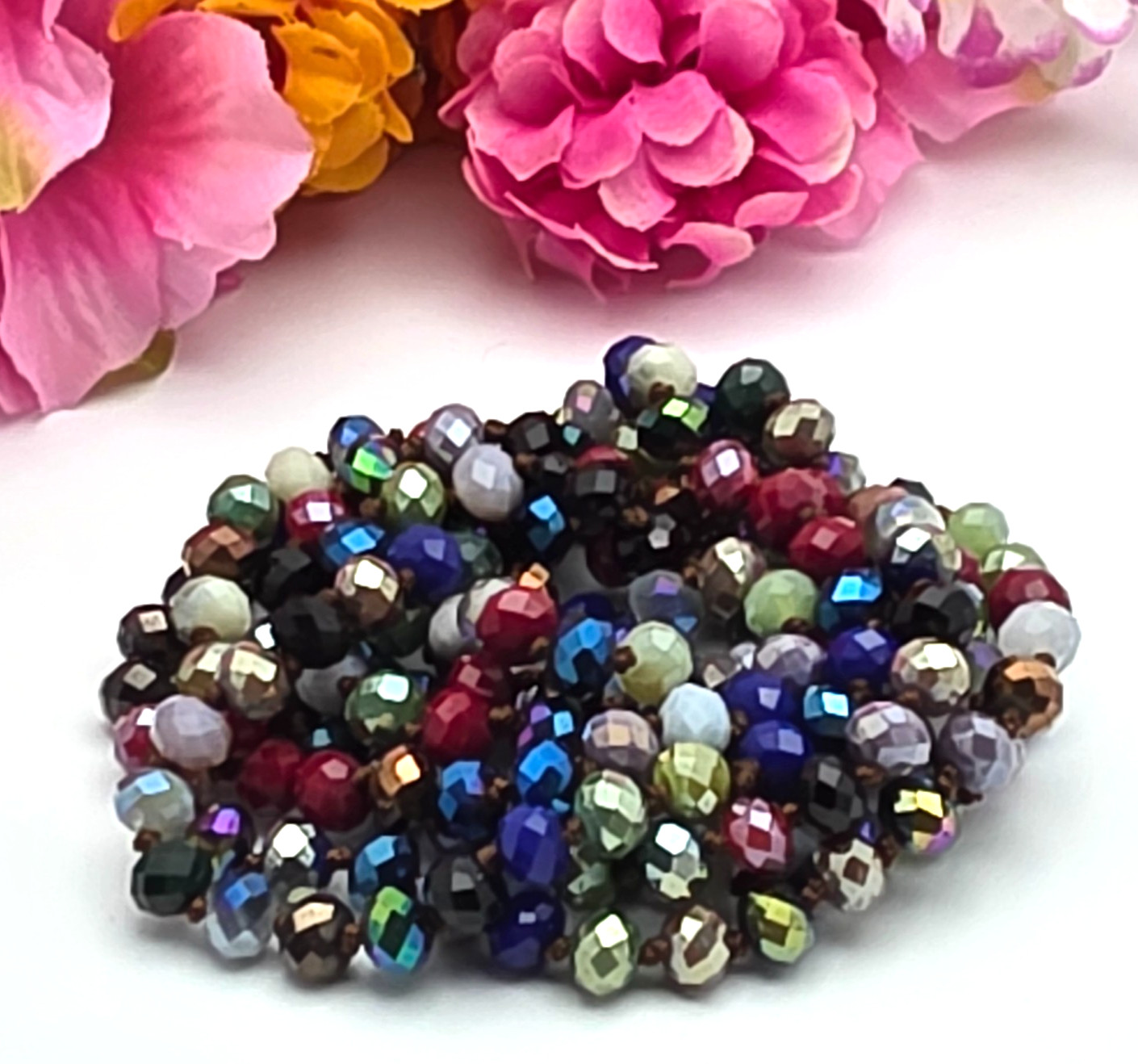 58″ Multicolor Faceted Crystal Beaded Necklace Endless No Clasp 8mm Rondelle