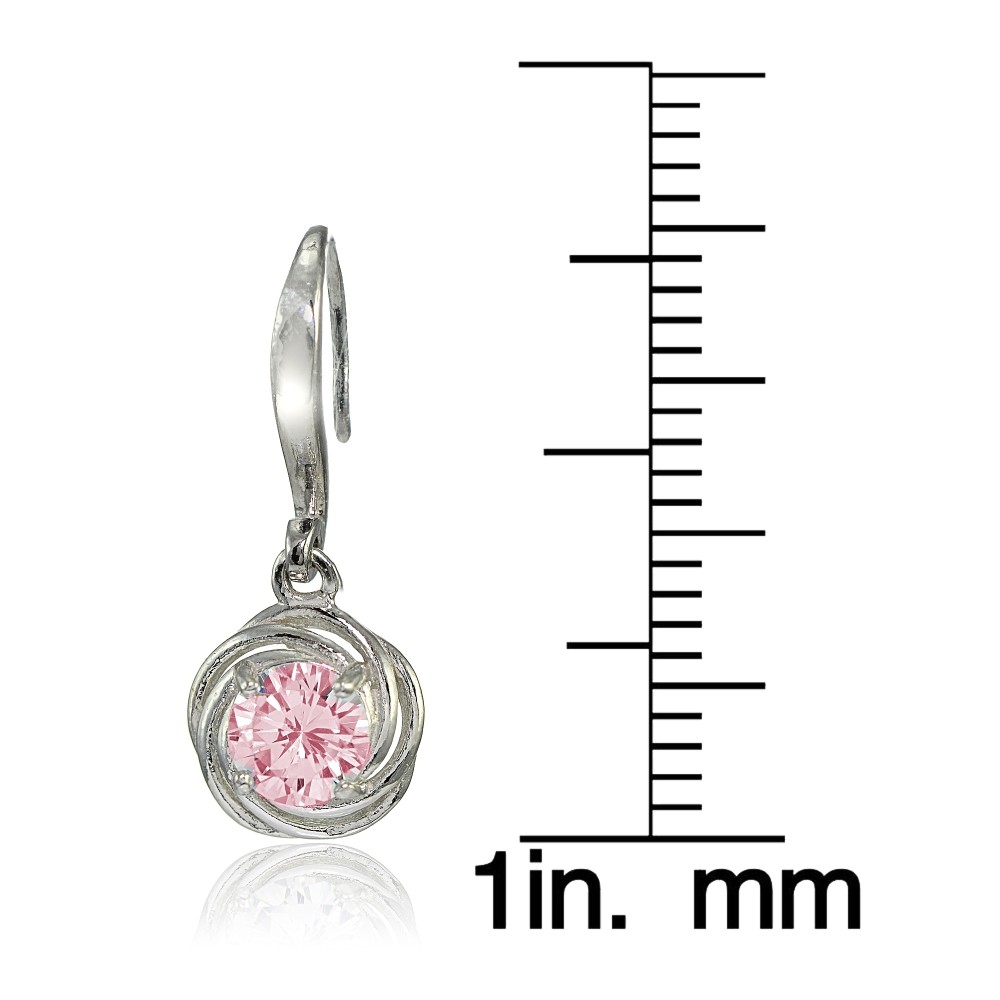 Love Knot Light Pink CZ Dangle Earrings in Sterling Silver