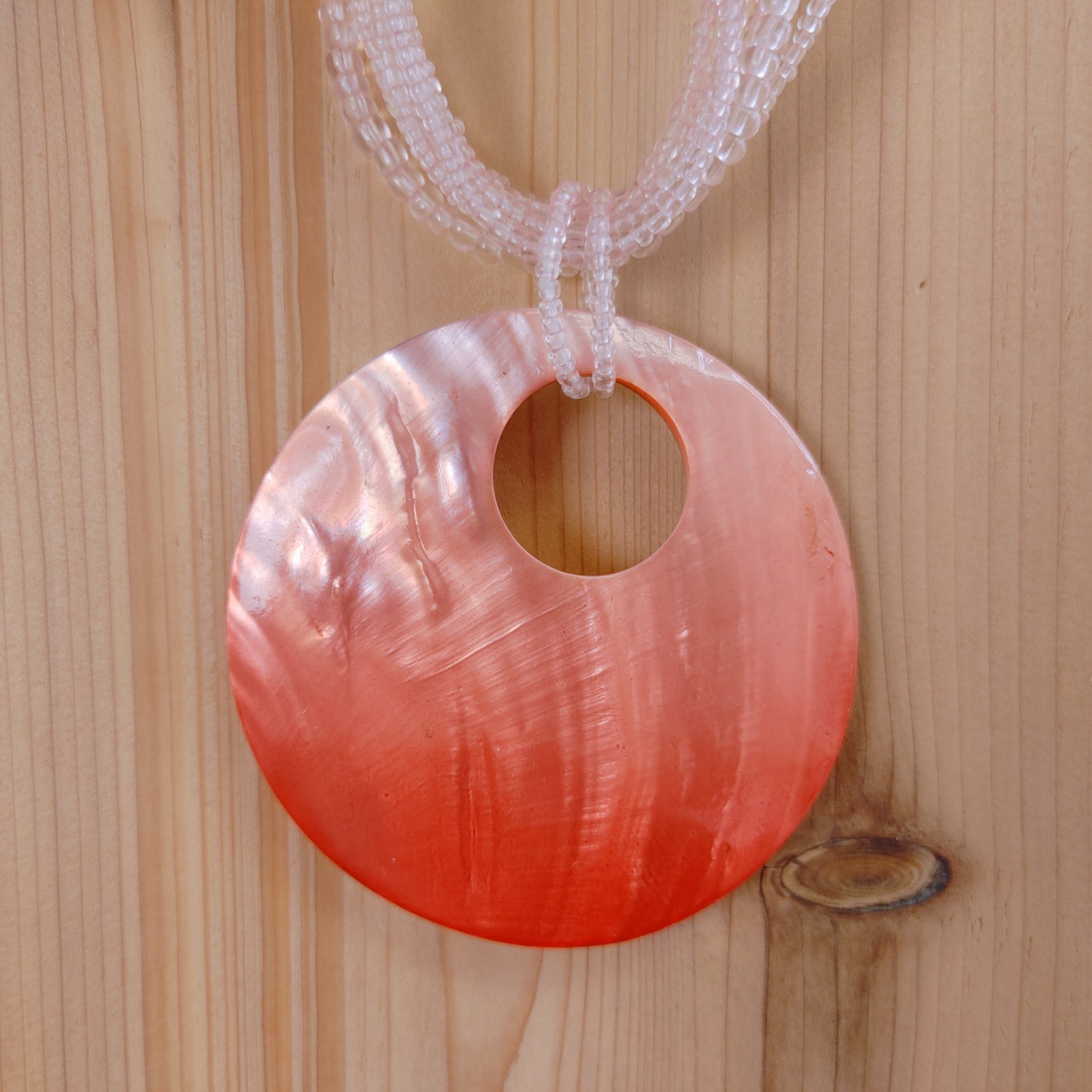 Salmon Pink Shell Beaded Necklace Dangle Earrings Set