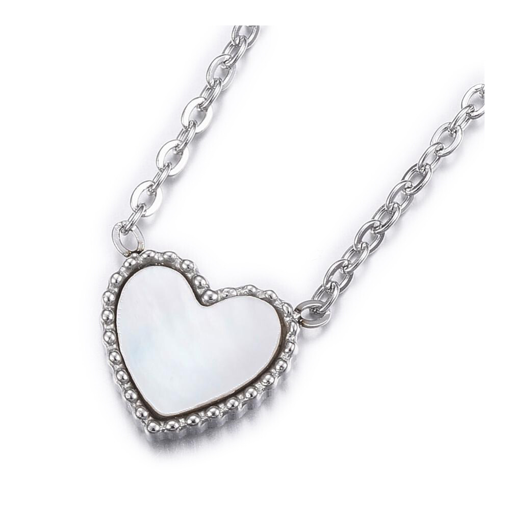 304 Stainless Steel Pendant Necklaces Shell Heart Silver 15.7” 40cm Z572