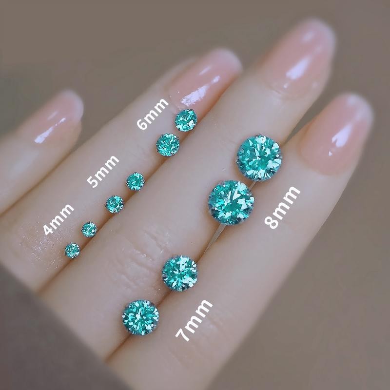 999 Sterling Silver Sparkling Cyan Round Solitaire CZ Mini Stud Earrings