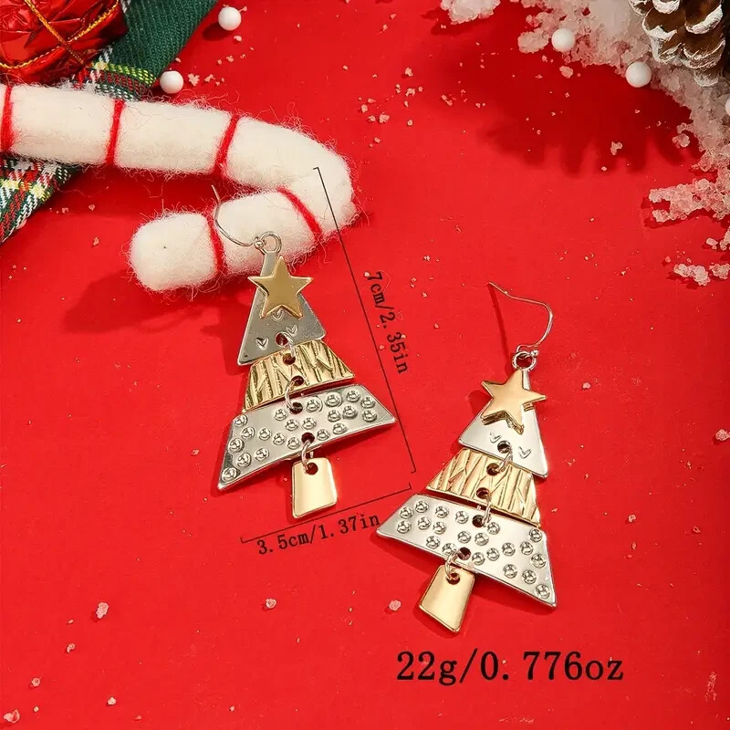 Cute Classic Christmas Tree Dangle Earrings – Zinc Alloy, Perfect Holiday Gift