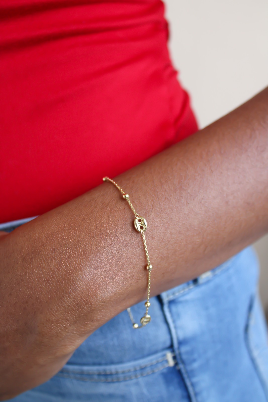 14k Solid Gold Dainty Mariner Bracelet Adjustable 7″ to 7.5″ 1mm Cable Chain