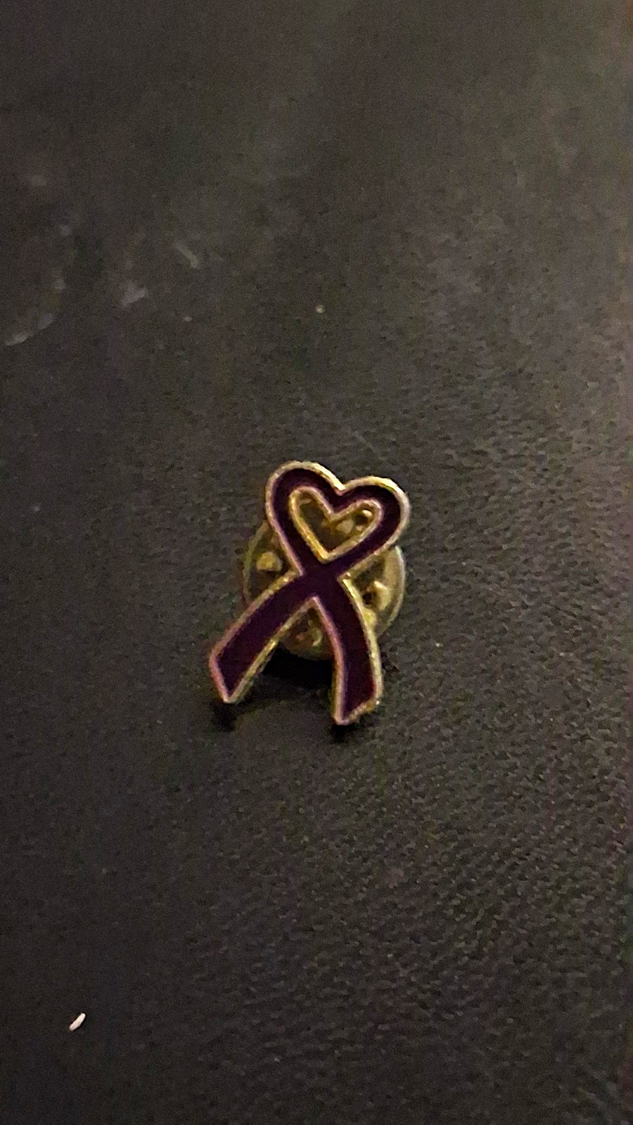 Purple & Gold Tone Metal Awareness Ribbon Lapel Pin, Ribbon Shape, No Stone