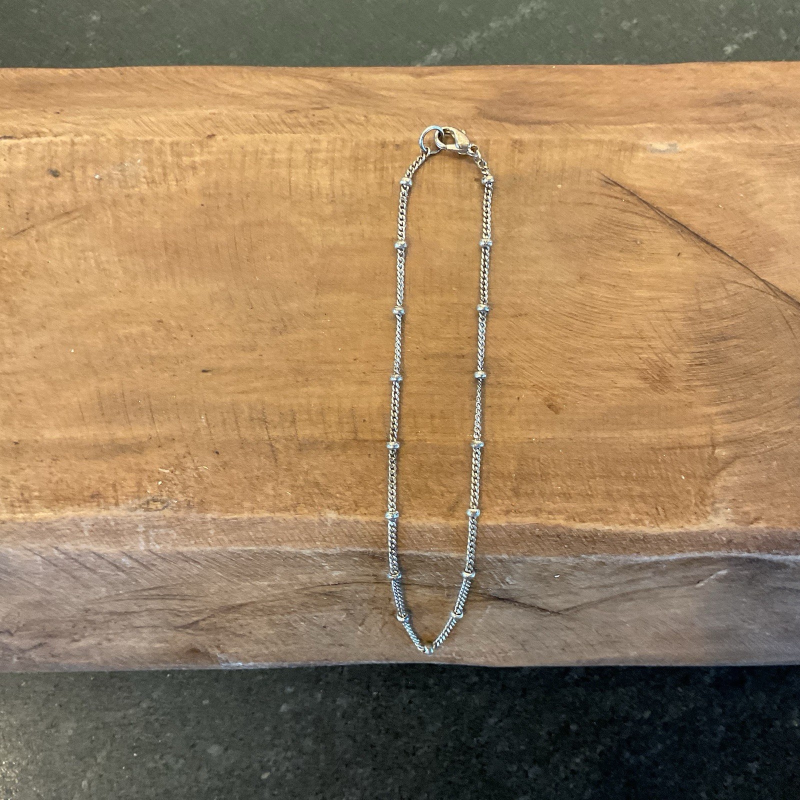 Silver Bracelet With Silver Beads, Fine Chain 8.5 Inches Length