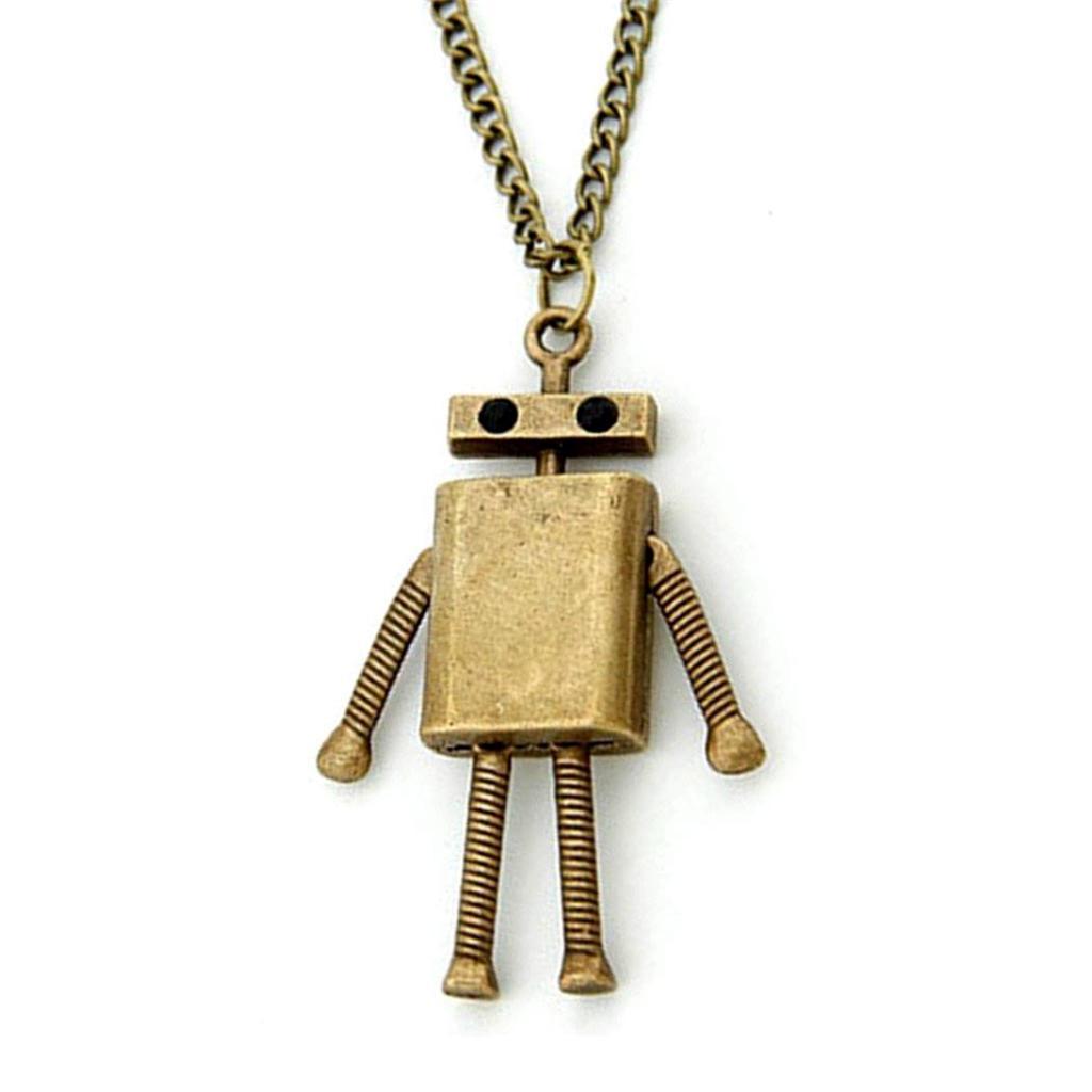 ROBOT CHARM NECKLACE 2.5″ Pendant 28″ Chain Antique Bronze Color Metal Cute NEW