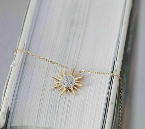 0.28Ct Simulated Diamond Sun Charm Pendant Necklace Yellow Gold Plated Silver