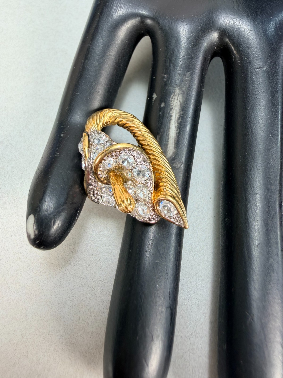 Nolan Miller Crystal Ribbon Swirl Pendant Gold Tone Rhinestone Brooch